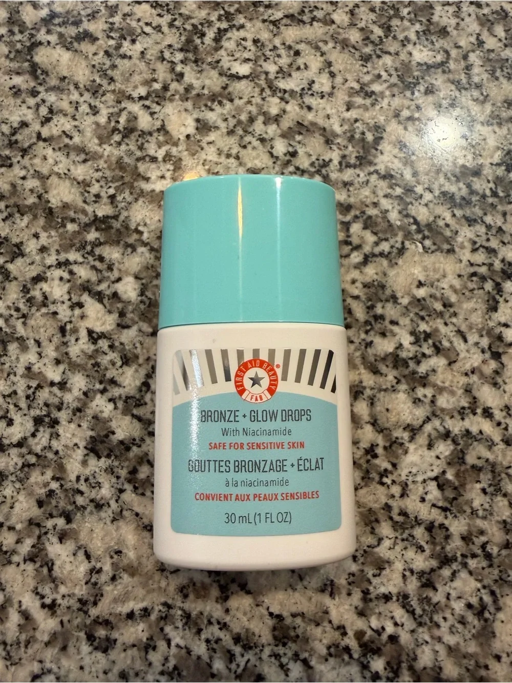 First Aid Beauty Bronze + Glow Drops — Aqua and Gold Box